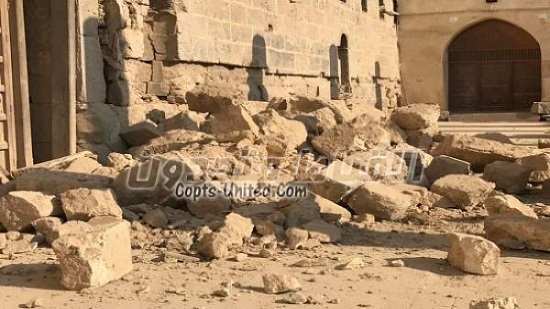 انهيار جزء من السور الاثرى لدير الأنبا شنودة رئيس المتوحدين بسوهاج